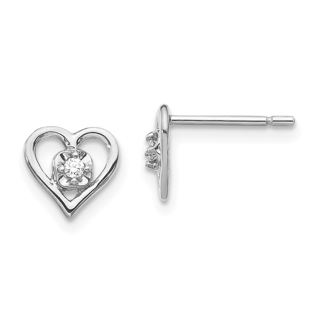 14k White Gold AA Diamond Heart Earrings