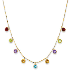 14K Multi-color Gemstone Necklace w/ 2in ext.