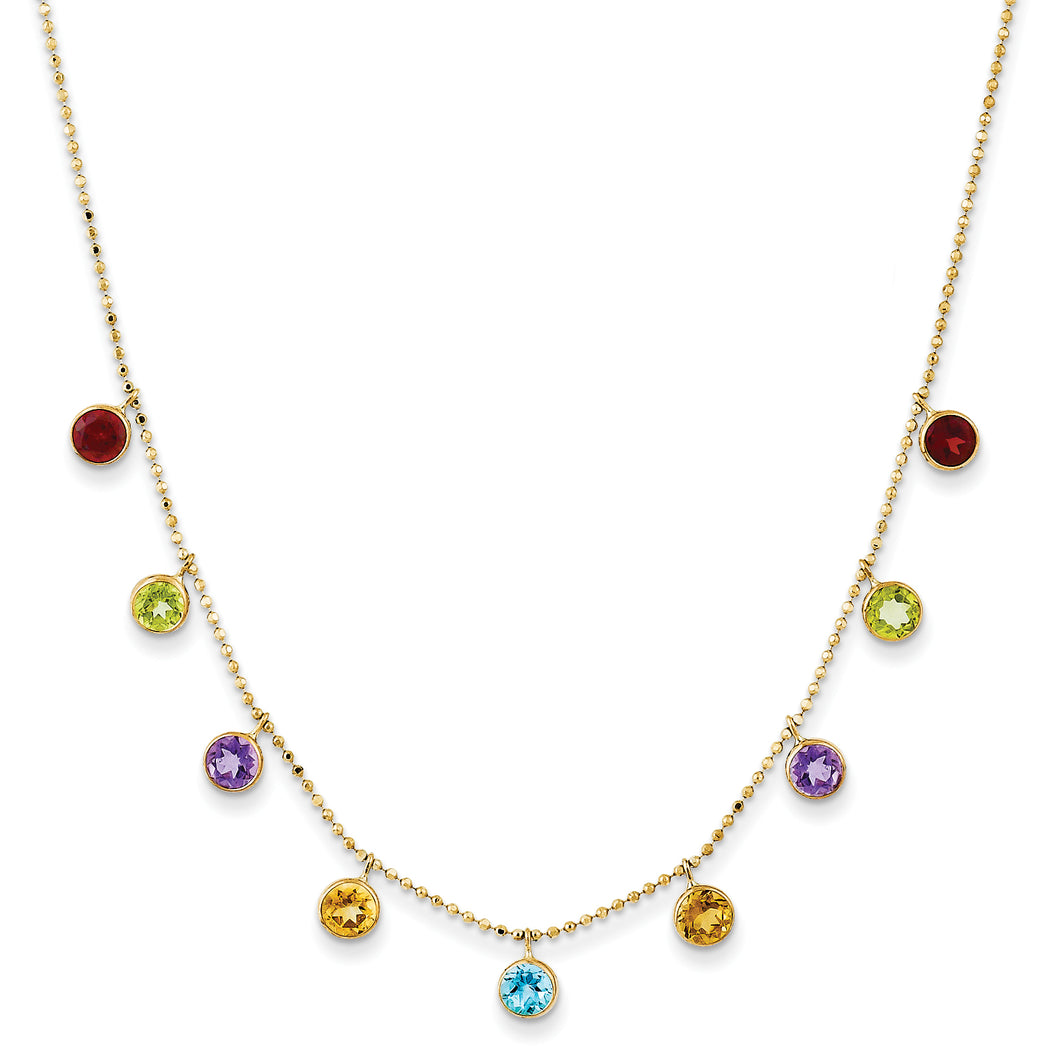 14K Multi-color Gemstone Necklace w/ 2in ext.