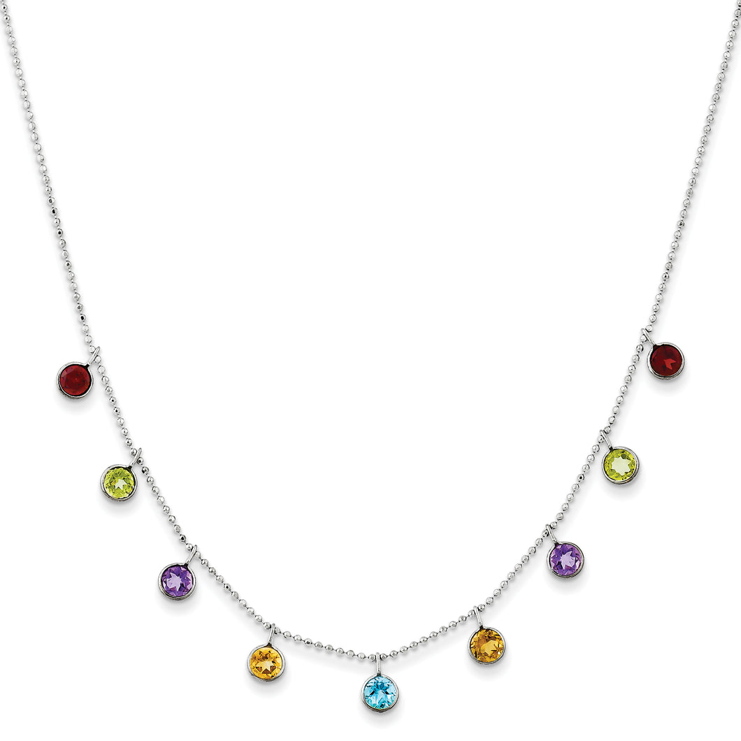 14K White Gold Multi-color Gemstone with 2in ext Necklace