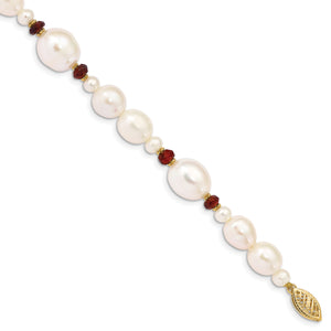 14K White Freshwater Cultured Pearl Faceted 4.0 Garnet Bead Bracelet