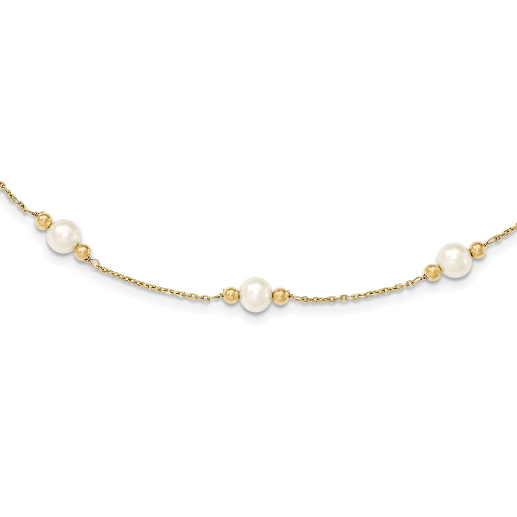 14K 5-6mm White Near Round FW Cultured Pearl Bead 5-station Bracelet