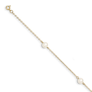 14K 5-6mm White Near Round Freshwater Cultured Pearl 3-station Bracelet