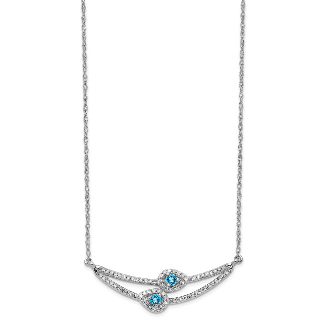 14k White Gold Diamond & Blue Topaz Necklace