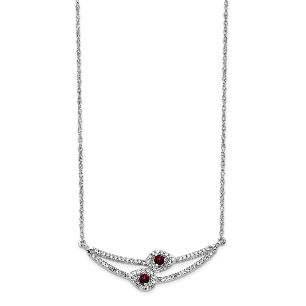 14k White Gold Diamond & Garnet Necklace