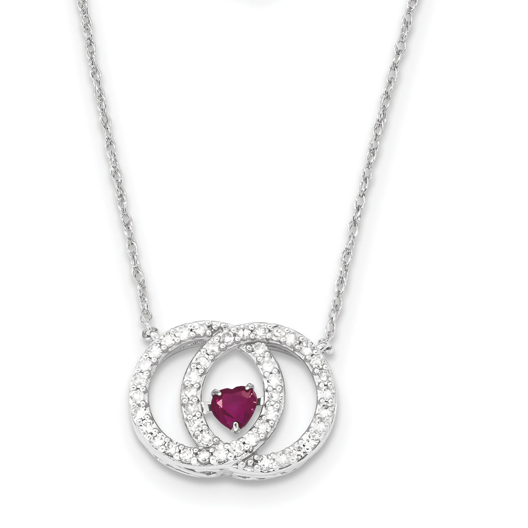 14k White Gold Diamond & Vibrant Ruby Necklace