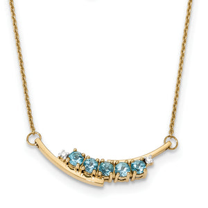 14K Gold w/ L. Swiss Blue Topaz & Diamond Necklace