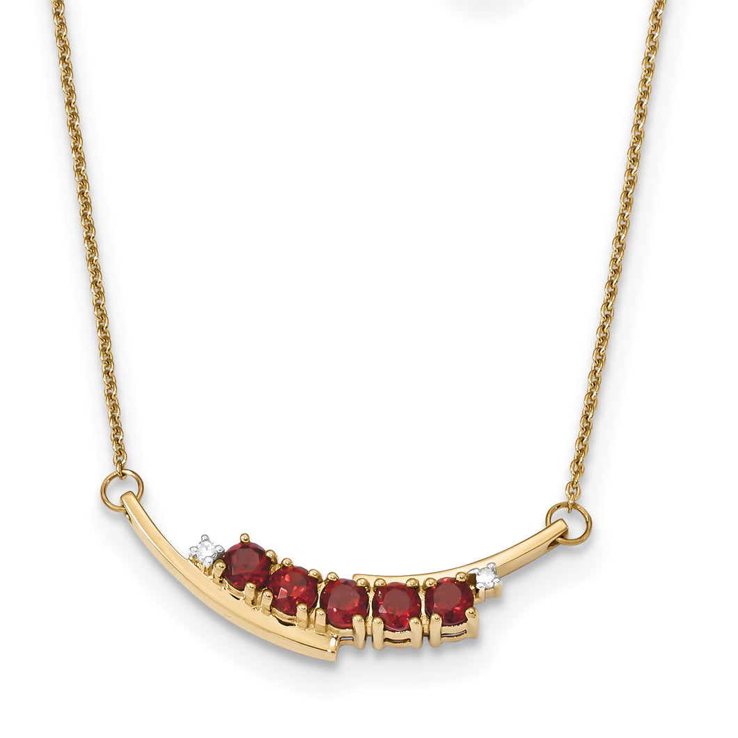 14K Gold w/ Mozambique Garnet & Diamond Necklace