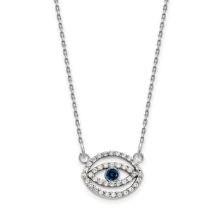 14k White Gold Small Diamond and Sapphire Halo Evil Eye Necklace