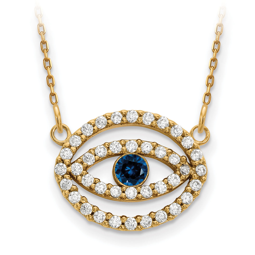 14ky Medium Necklace Diamond and Sapphire Gold Halo Evil Eye