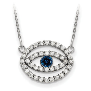 14k White Gold Medium Necklace Diamond and Sapphire Gold Halo Evil Eye