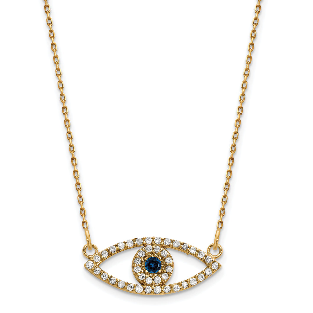 14k Small Necklace Diamond and Sapphire Evil Eye