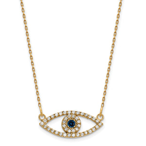 14k Small Diamond and Sapphire Evil Eye Necklace
