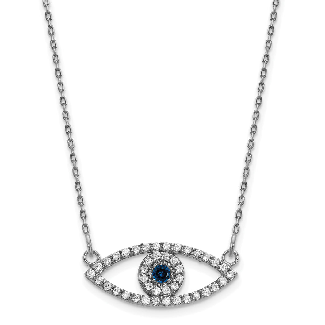 14k White Gold Small Diamond and Sapphire Evil Eye Necklace