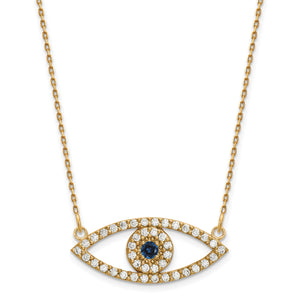 14k Medium Diamond and Sapphire Evil Eye Necklace