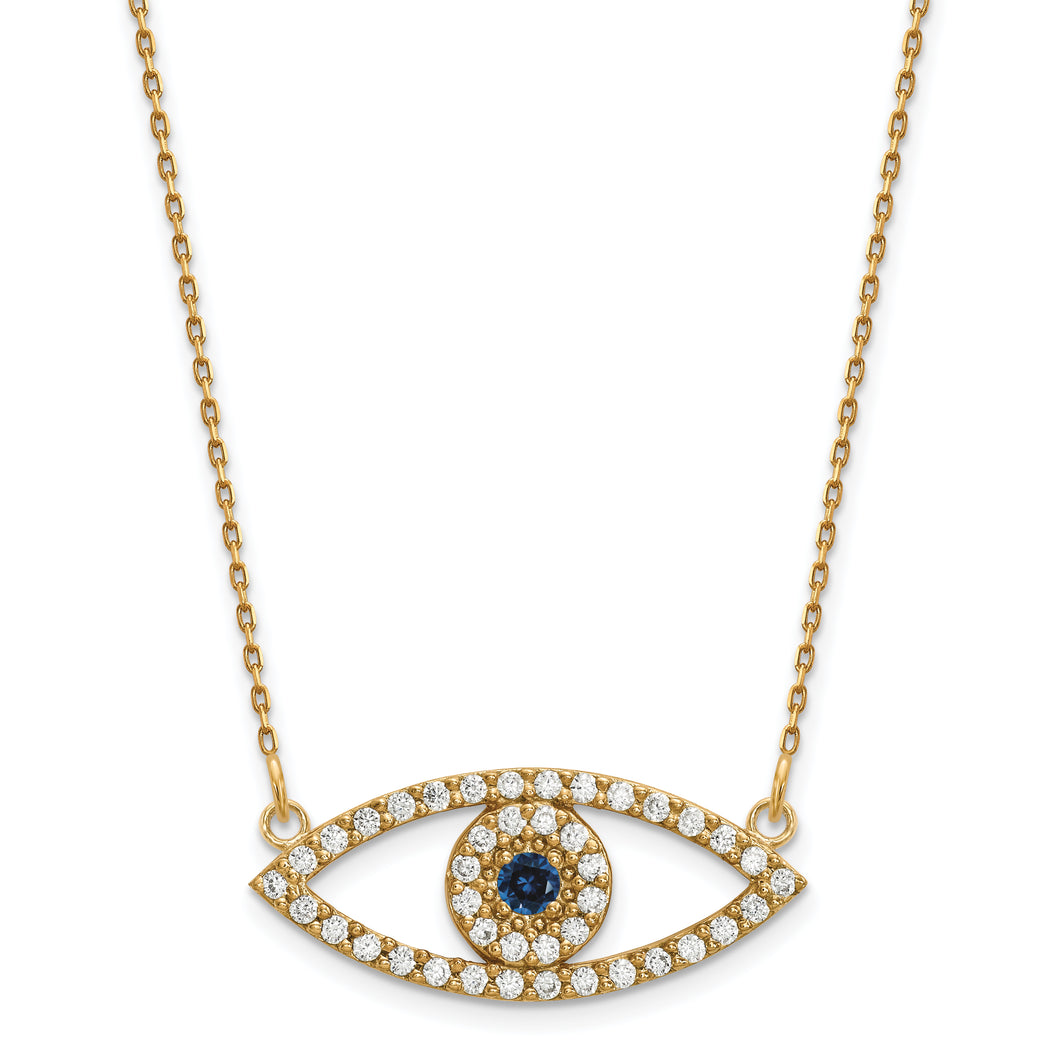 14k Medium Diamond and Sapphire Evil Eye Necklace