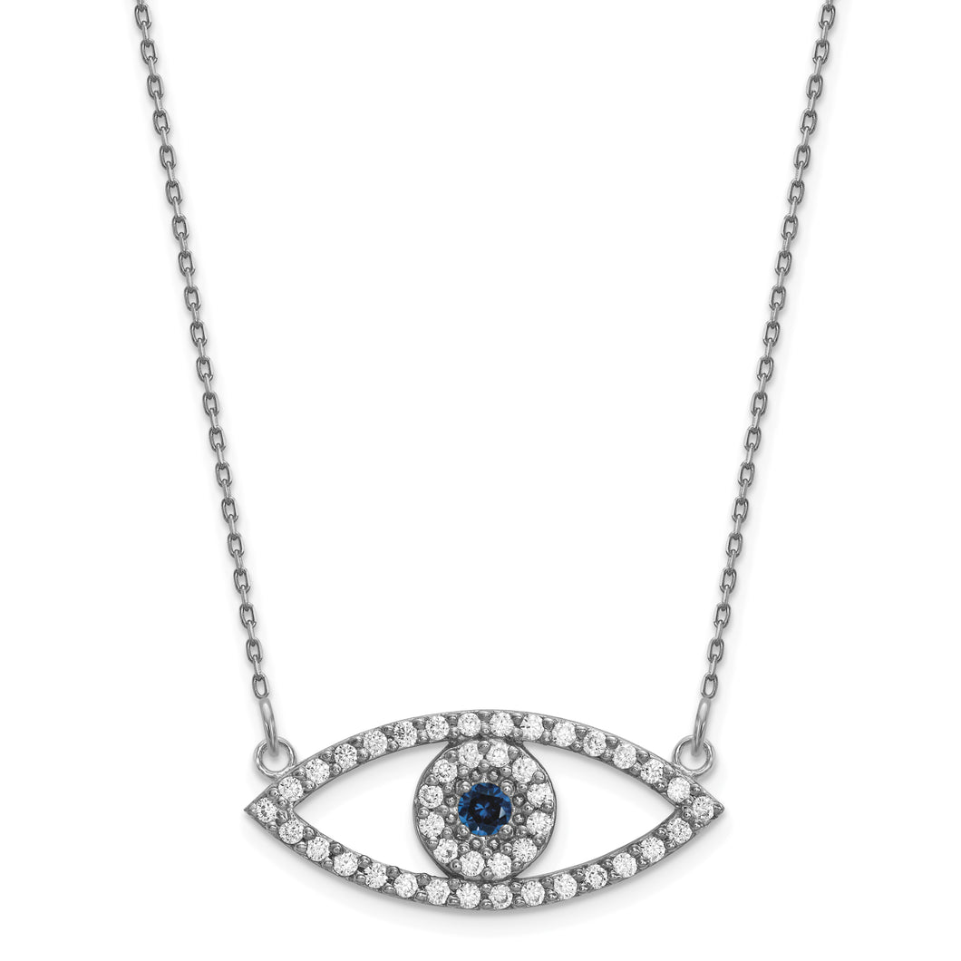 14k White Gold Medium Diamond and Sapphire Evil Eye Necklace