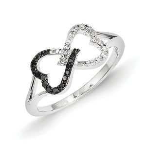 14k White Gold w/ Black and White Diamond Infinity Heart Ring