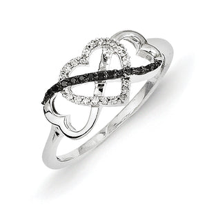 14k White Gold w/ Black and White Diamond Triple Heart Ring