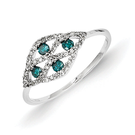 14k White Gold w/ Blue and White Diamond Fancy Ring