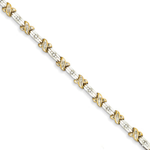 14k Two Tone Diamond X Bracelet