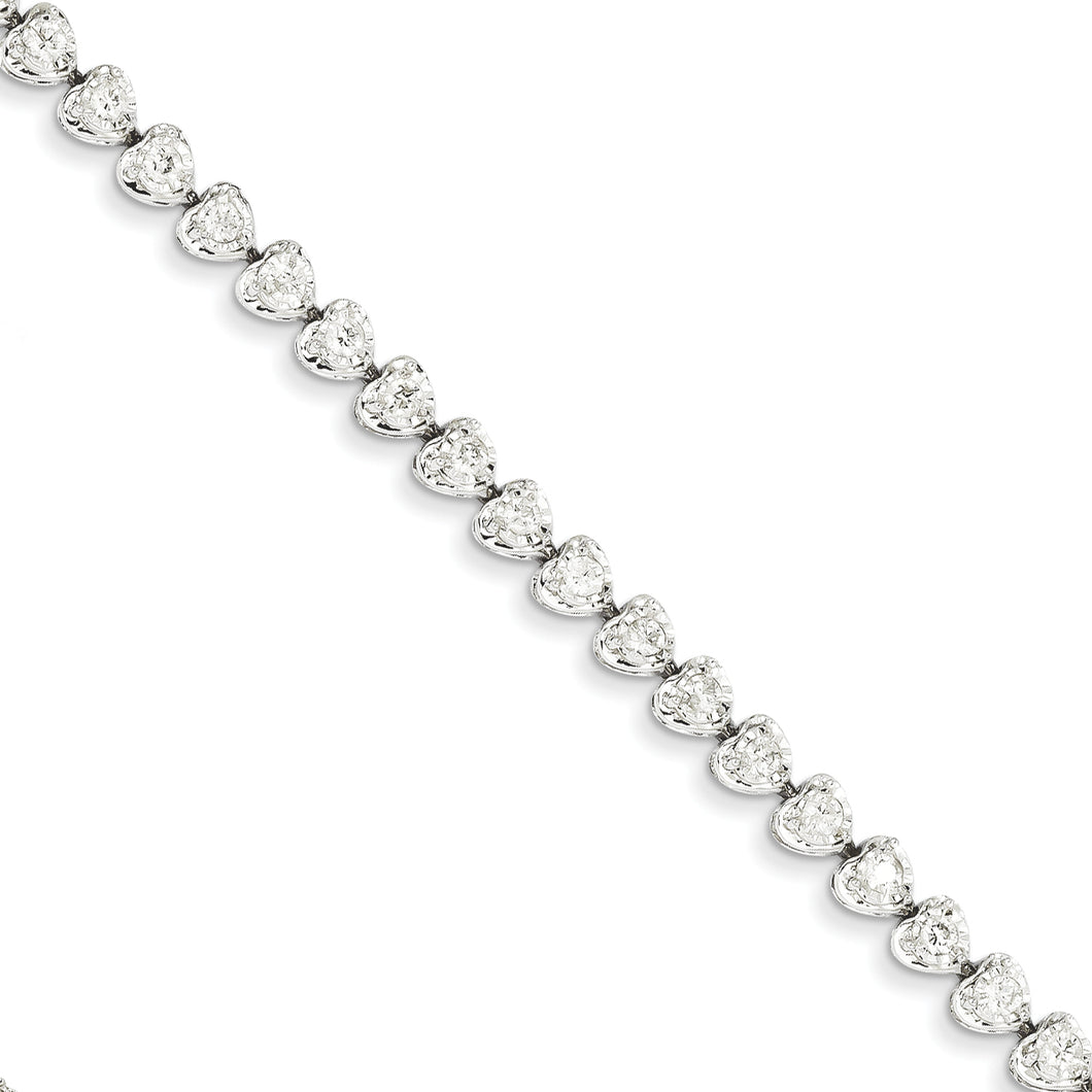 14k White Gold Diamond Heart Link Bracelet