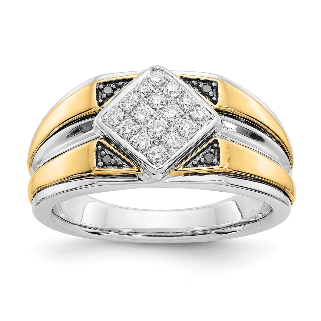 14k Two-tone Black & White Diamond Men's Ring
