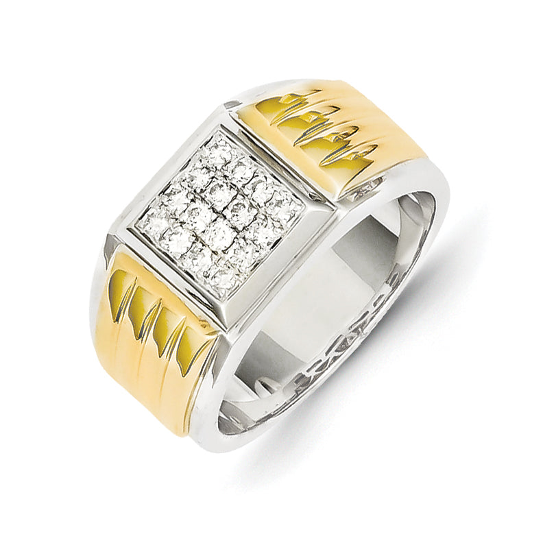 14K Yellow & White Gold Diamond Square Men's Ring