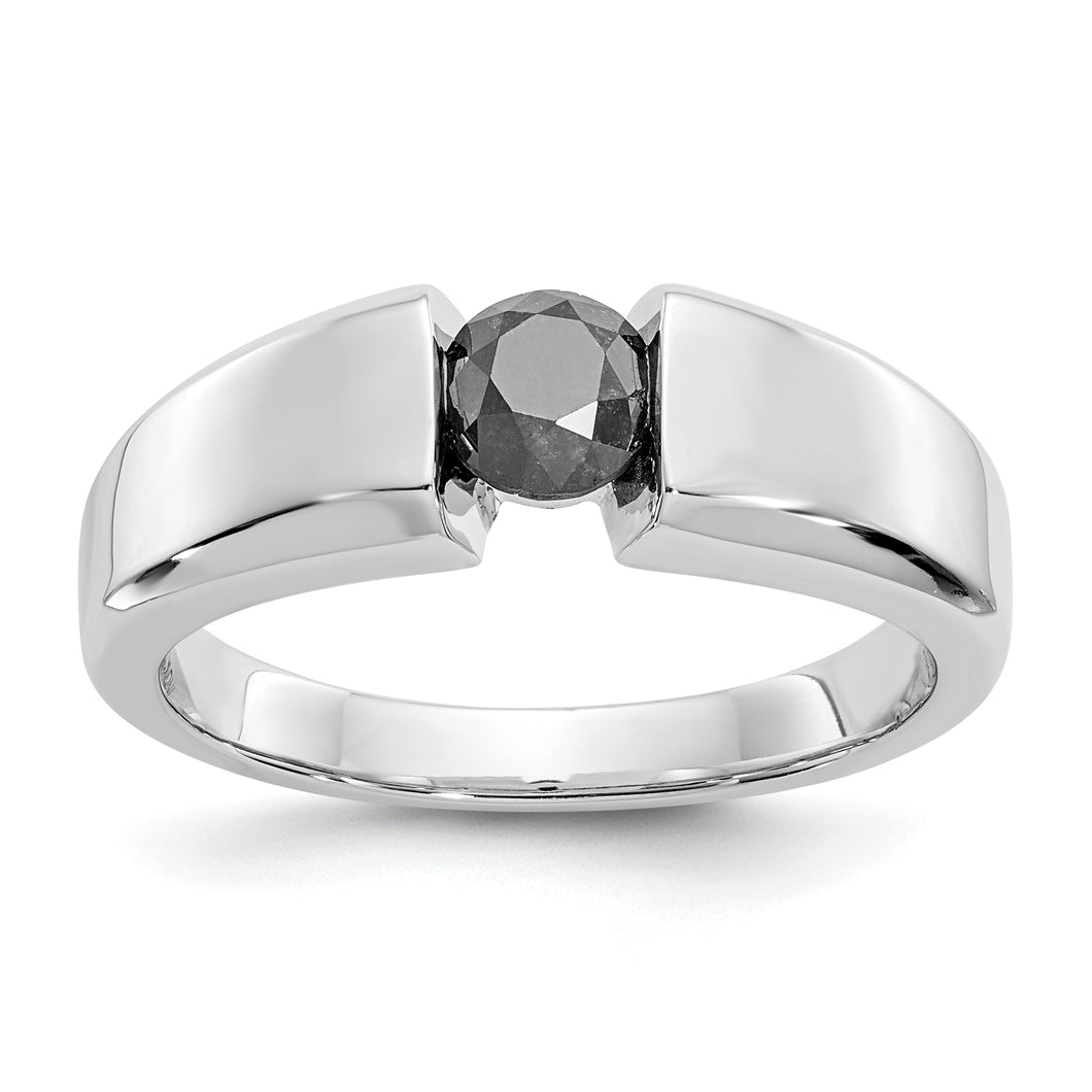 14k White Gold Black Diamond Mens Ring