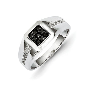14K White Gold White & Black Diamond Square Men's Ring