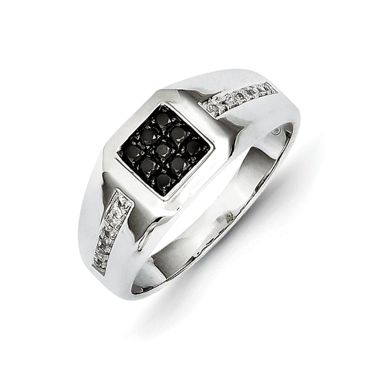 14K White Gold White & Black Diamond Square Men's Ring