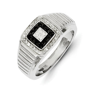 14k White Gold Black and White Diamond Men's Ring