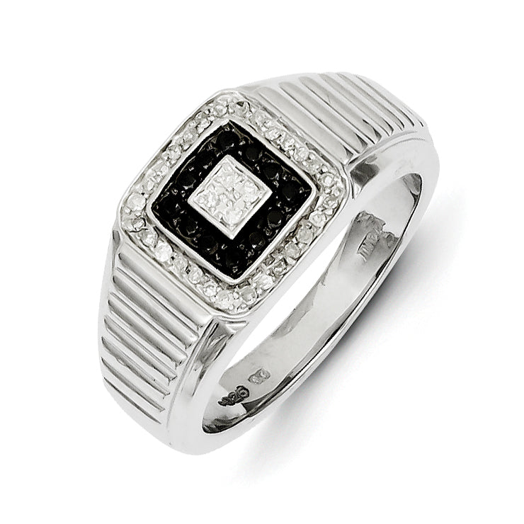 14k White Gold Black and White Diamond Men's Ring