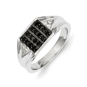 14k White Gold Black and White Diamond Men's Ring