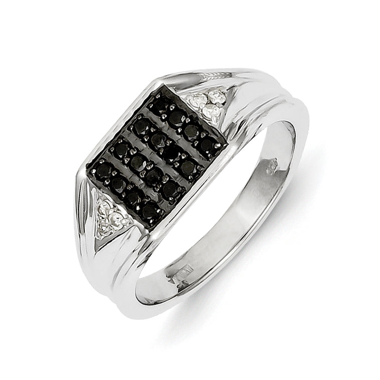 14k White Gold Black and White Diamond Men's Ring