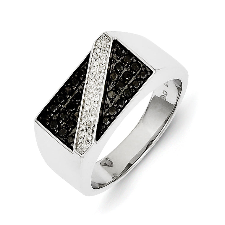 14k White Gold Black and White Diamond Men's Ring