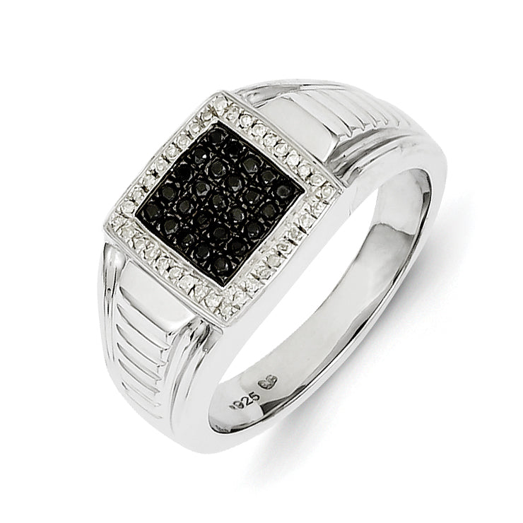 14k White Gold Black and White Diamond Men's Ring