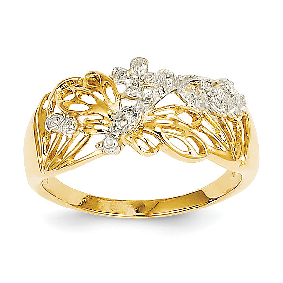 14k Rhodium Diamond Dragonfly Ring