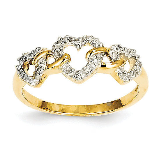 14k Diamond Triple Heart Ring