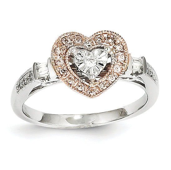 14K Rose & White Gold Diamond Heart Ring