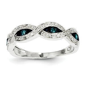 14k White Gold White & Blue Diamond Ring