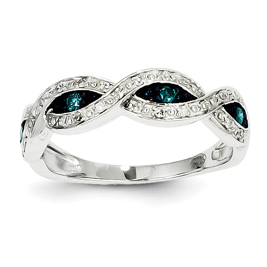 14k White Gold White & Blue Diamond Ring
