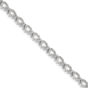 14k White Gold Diamond Hearts Bracelet