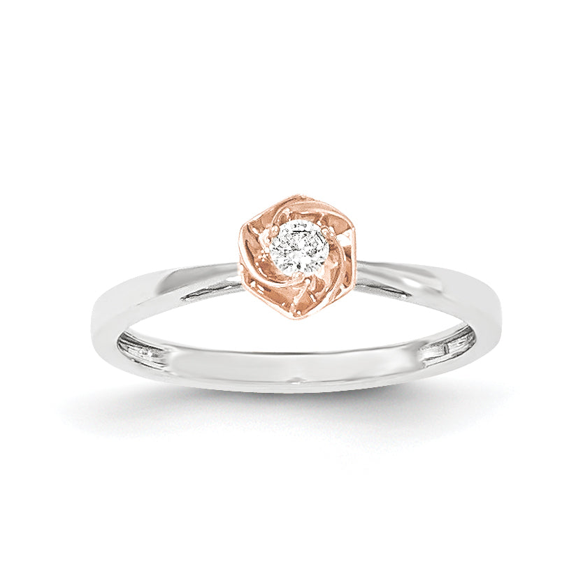 14K White Gold w/ Rose Rhodium Diamond Ring