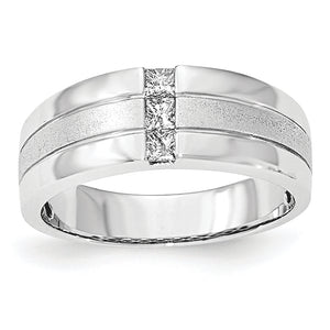 14K White Gold Men's Diamond Polished & Satin Ring