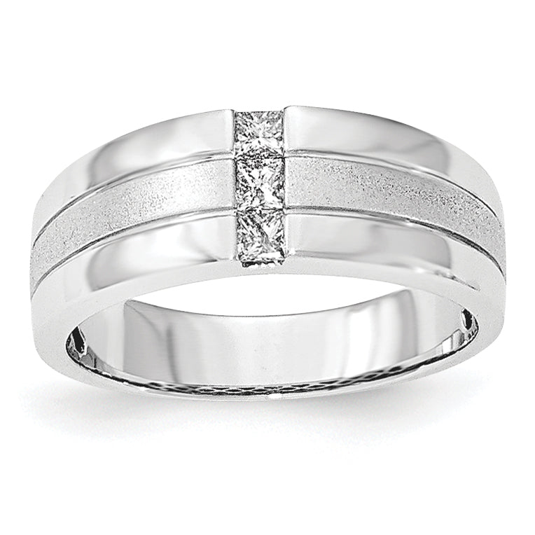 14K White Gold Men's Diamond Polished & Satin Ring