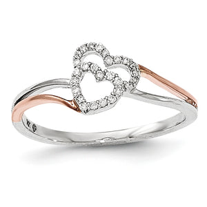 14k White and Rose Gold Diamond Polished Double Heart Ring