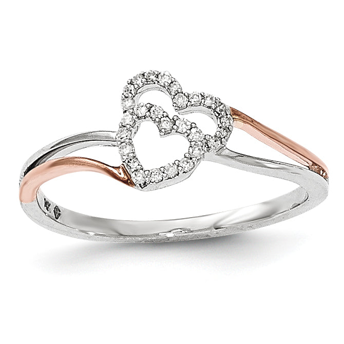 14k White and Rose Gold Diamond Polished Double Heart Ring