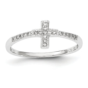 14K White Gold Polished Diamond Cross Ring