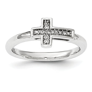 14k White Gold Diamond Cross Ring